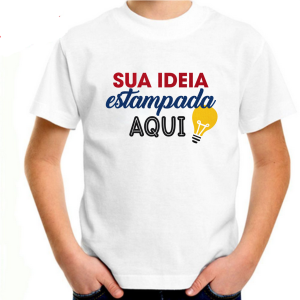 Camiseta Branca Infantil/Juvenil 100% Poliéster  Impressão Colorida Branca Sublimação Tam. da arte: 280x200mm