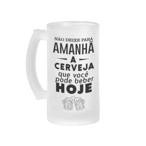 Caneca de Chopp Vidro Jateado 475ml Estampa Colorida Fosco  